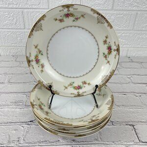 Ambassador by Meito Japan Set of 6 Floral Salad/Lunch Plates Gold Trim